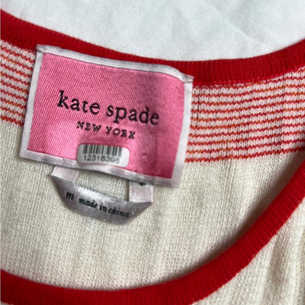 KATE SPADE NEW YORK Pleated M Striped Tank Dress Cotton Blend Red White A070823 - Picture 3 of 6
